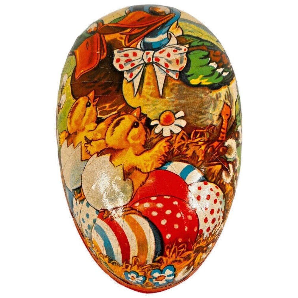 Vintage German Paper Mache Egg Candy Container 6” Doily Trim Ducks With Babies - Picture 9 of 12